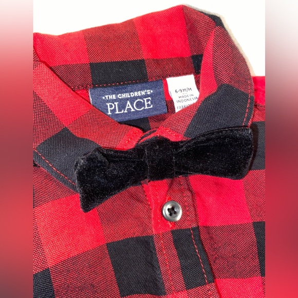 Plaid Button Up Onesie And Pants Outfit With Bow Tie - Picture 4 of 9